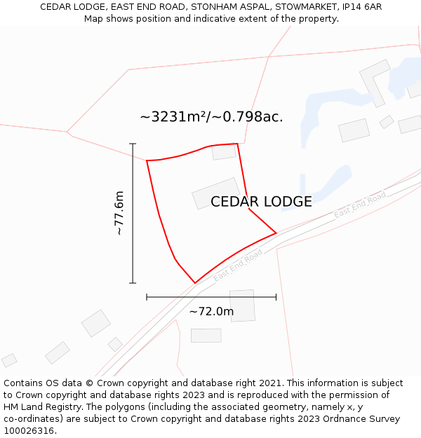 CEDAR LODGE, EAST END ROAD, STONHAM ASPAL, STOWMARKET, IP14 6AR: Plot and title map