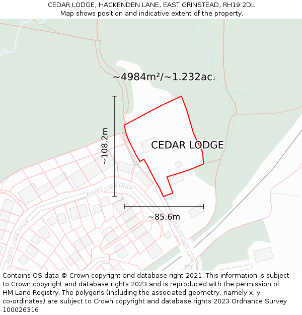 CEDAR LODGE, HACKENDEN LANE, EAST GRINSTEAD, RH19 2DL: Plot and title map
