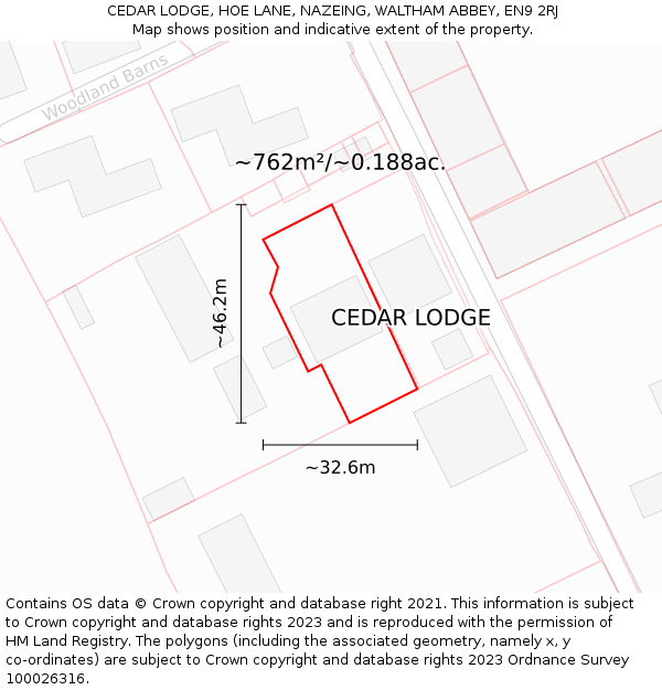 CEDAR LODGE, HOE LANE, NAZEING, WALTHAM ABBEY, EN9 2RJ: Plot and title map