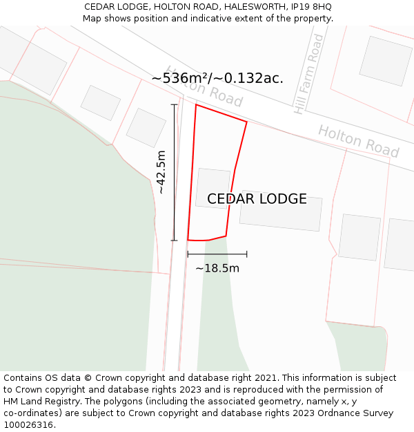 CEDAR LODGE, HOLTON ROAD, HALESWORTH, IP19 8HQ: Plot and title map