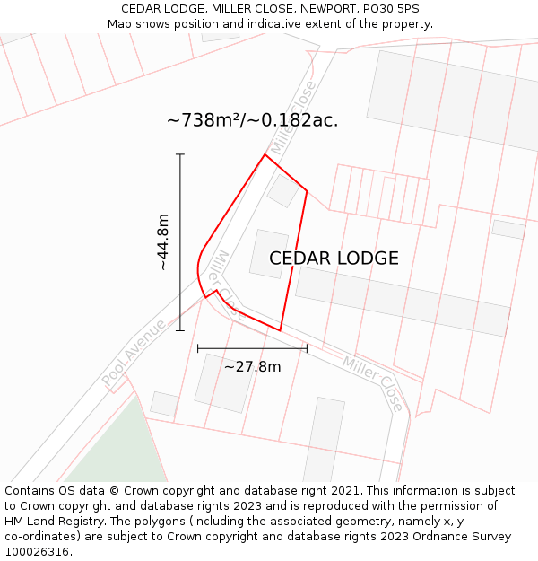 CEDAR LODGE, MILLER CLOSE, NEWPORT, PO30 5PS: Plot and title map
