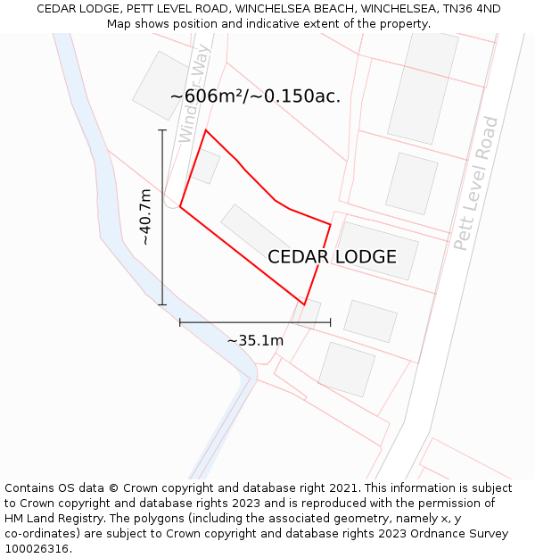 CEDAR LODGE, PETT LEVEL ROAD, WINCHELSEA BEACH, WINCHELSEA, TN36 4ND: Plot and title map