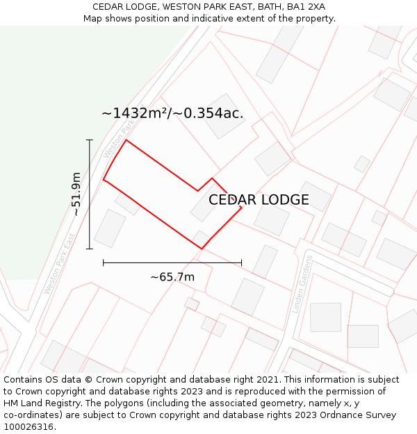 CEDAR LODGE, WESTON PARK EAST, BATH, BA1 2XA: Plot and title map