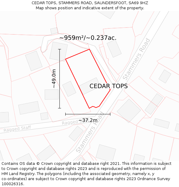 CEDAR TOPS, STAMMERS ROAD, SAUNDERSFOOT, SA69 9HZ: Plot and title map