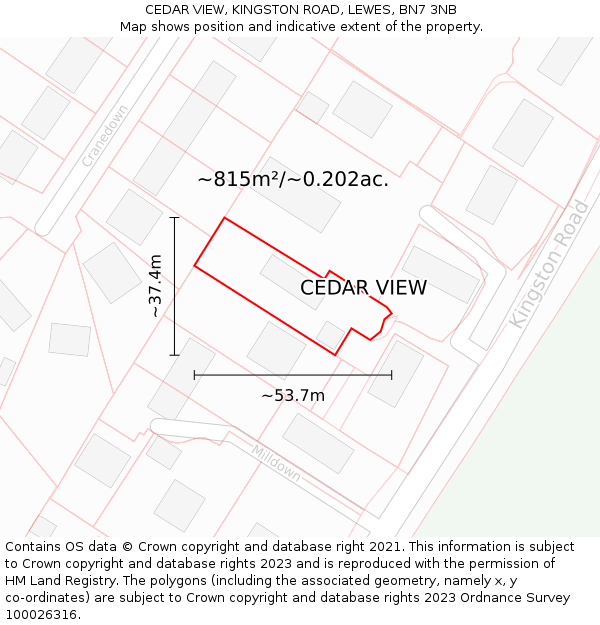 CEDAR VIEW, KINGSTON ROAD, LEWES, BN7 3NB: Plot and title map
