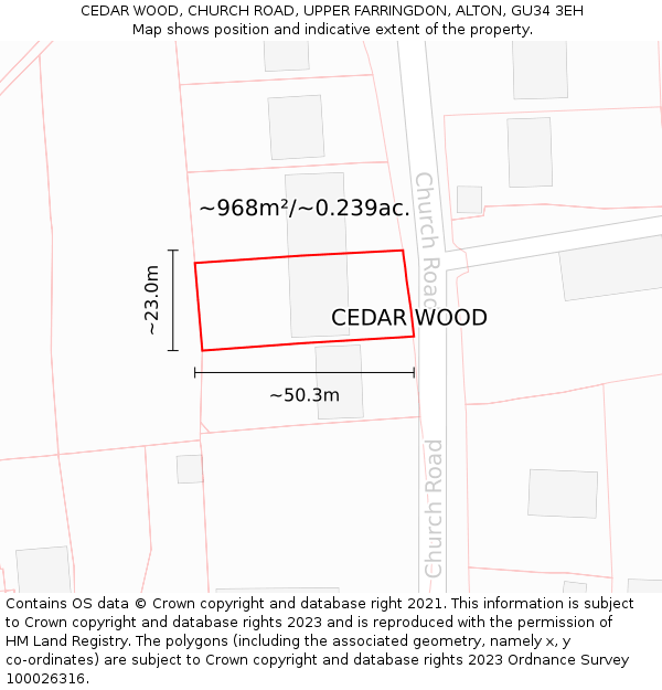 CEDAR WOOD, CHURCH ROAD, UPPER FARRINGDON, ALTON, GU34 3EH: Plot and title map