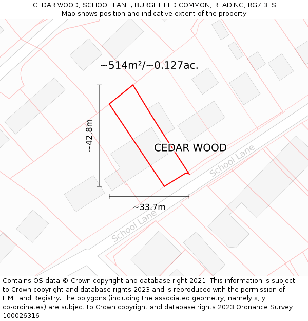 CEDAR WOOD, SCHOOL LANE, BURGHFIELD COMMON, READING, RG7 3ES: Plot and title map