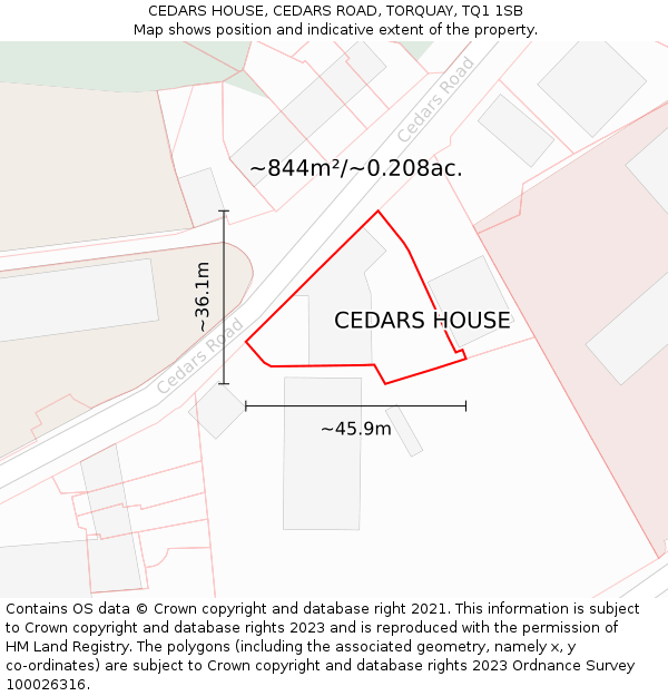 CEDARS HOUSE, CEDARS ROAD, TORQUAY, TQ1 1SB: Plot and title map