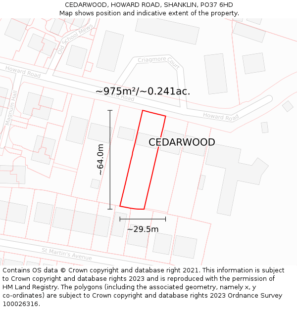 CEDARWOOD, HOWARD ROAD, SHANKLIN, PO37 6HD: Plot and title map