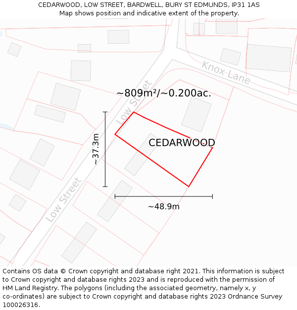 CEDARWOOD, LOW STREET, BARDWELL, BURY ST EDMUNDS, IP31 1AS: Plot and title map