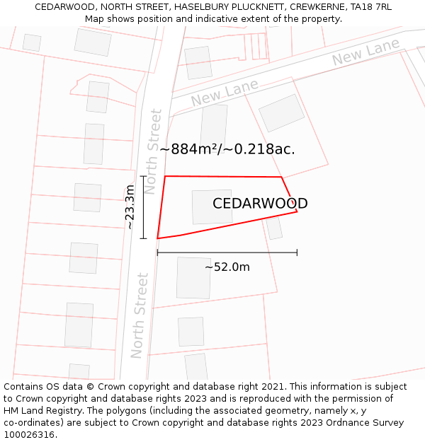 CEDARWOOD, NORTH STREET, HASELBURY PLUCKNETT, CREWKERNE, TA18 7RL: Plot and title map
