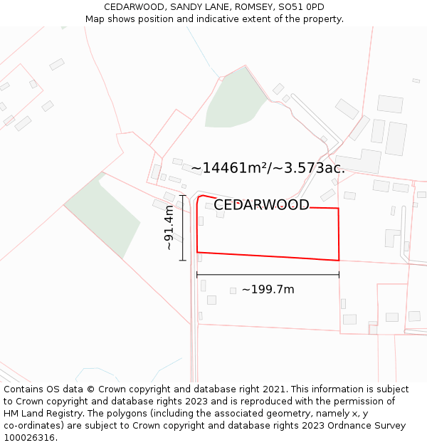 CEDARWOOD, SANDY LANE, ROMSEY, SO51 0PD: Plot and title map
