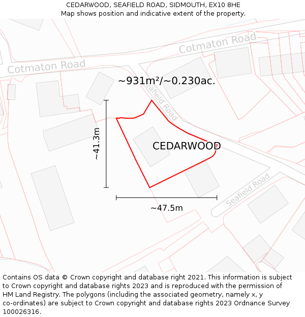 CEDARWOOD, SEAFIELD ROAD, SIDMOUTH, EX10 8HE: Plot and title map
