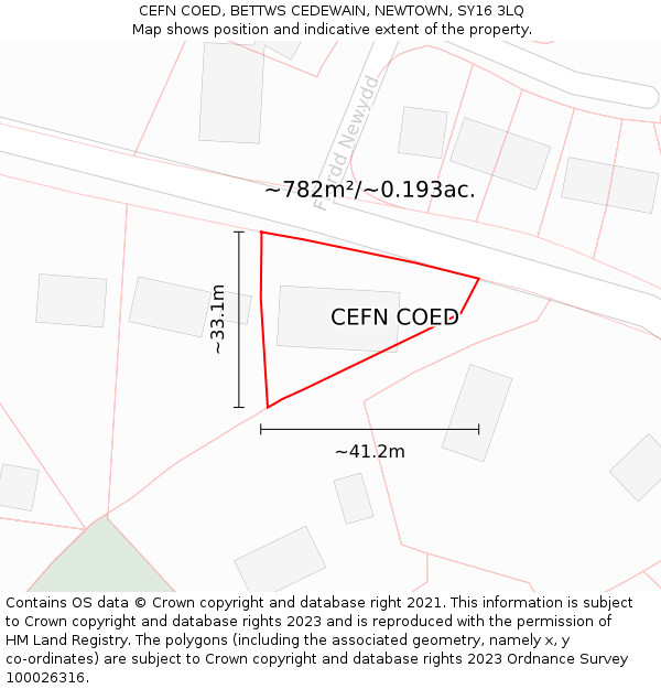 CEFN COED, BETTWS CEDEWAIN, NEWTOWN, SY16 3LQ: Plot and title map