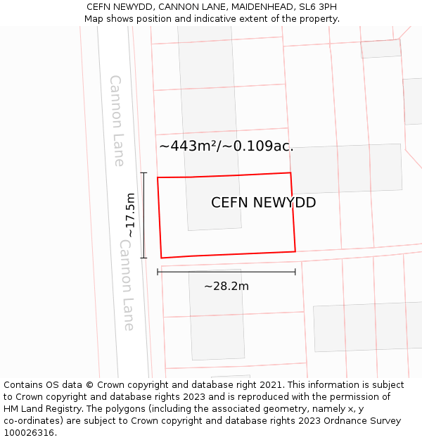 CEFN NEWYDD, CANNON LANE, MAIDENHEAD, SL6 3PH: Plot and title map