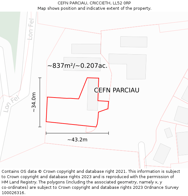 CEFN PARCIAU, CRICCIETH, LL52 0RP: Plot and title map