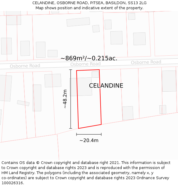 CELANDINE, OSBORNE ROAD, PITSEA, BASILDON, SS13 2LG: Plot and title map