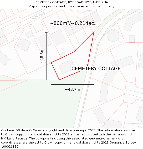 CEMETERY COTTAGE, RYE ROAD, RYE, TN31 7UA: Plot and title map
