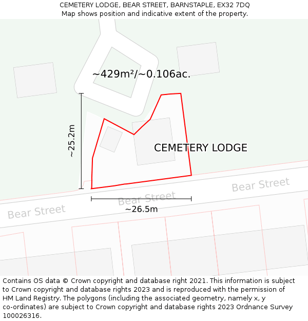 CEMETERY LODGE, BEAR STREET, BARNSTAPLE, EX32 7DQ: Plot and title map