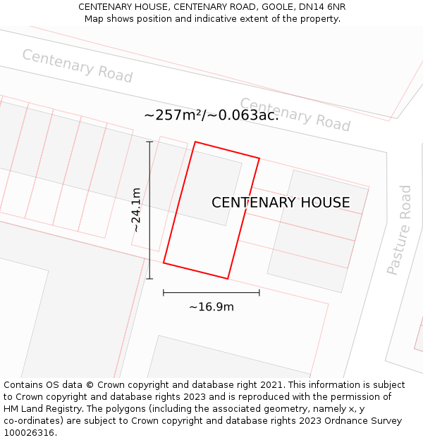 CENTENARY HOUSE, CENTENARY ROAD, GOOLE, DN14 6NR: Plot and title map