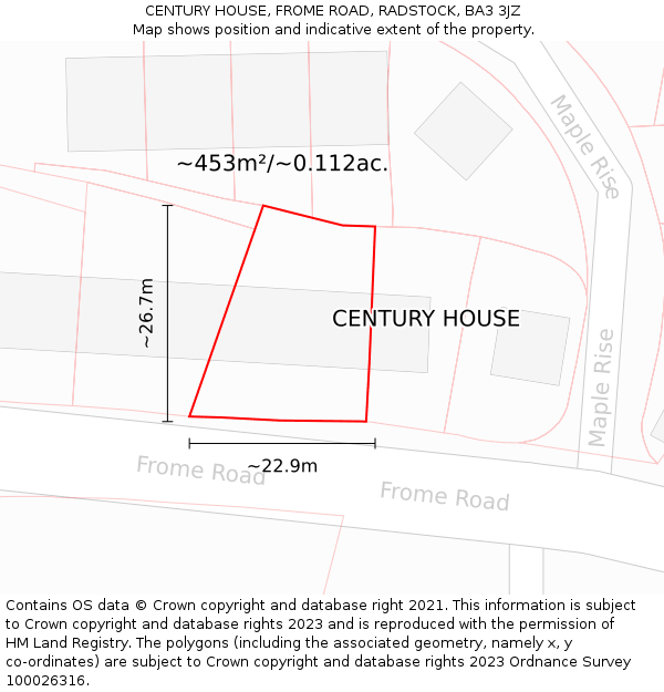 CENTURY HOUSE, FROME ROAD, RADSTOCK, BA3 3JZ: Plot and title map