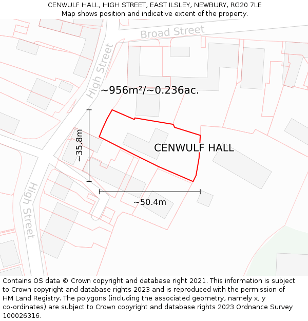 CENWULF HALL, HIGH STREET, EAST ILSLEY, NEWBURY, RG20 7LE: Plot and title map