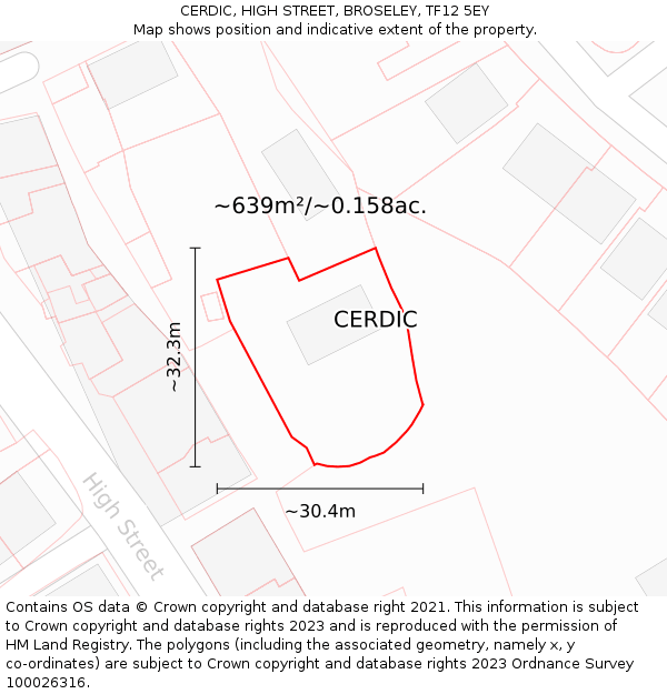 CERDIC, HIGH STREET, BROSELEY, TF12 5EY: Plot and title map