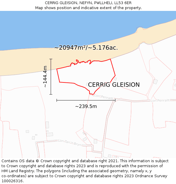 CERRIG GLEISION, NEFYN, PWLLHELI, LL53 6ER: Plot and title map