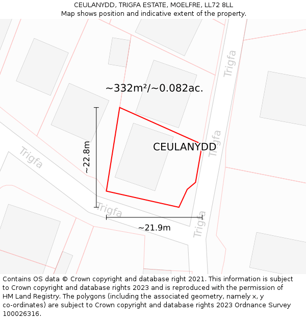 CEULANYDD, TRIGFA ESTATE, MOELFRE, LL72 8LL: Plot and title map