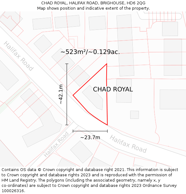 CHAD ROYAL, HALIFAX ROAD, BRIGHOUSE, HD6 2QG: Plot and title map