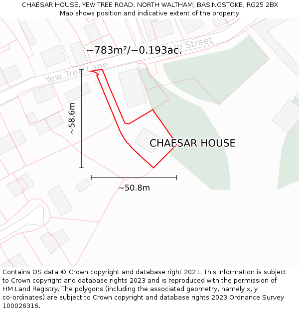 CHAESAR HOUSE, YEW TREE ROAD, NORTH WALTHAM, BASINGSTOKE, RG25 2BX: Plot and title map