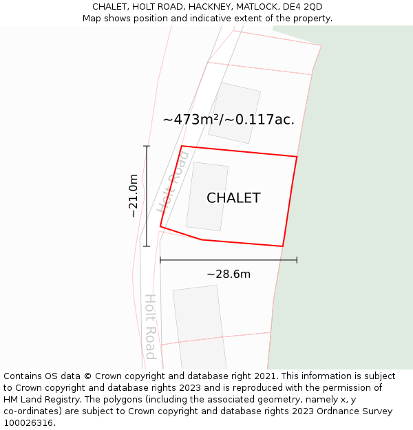 CHALET, HOLT ROAD, HACKNEY, MATLOCK, DE4 2QD: Plot and title map