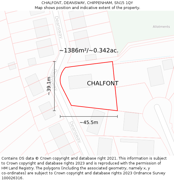 CHALFONT, DEANSWAY, CHIPPENHAM, SN15 1QY: Plot and title map