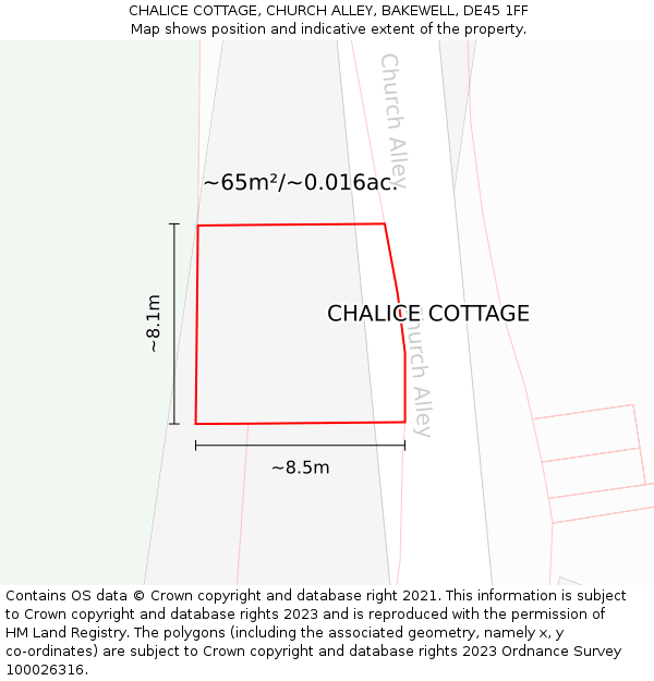 CHALICE COTTAGE, CHURCH ALLEY, BAKEWELL, DE45 1FF: Plot and title map