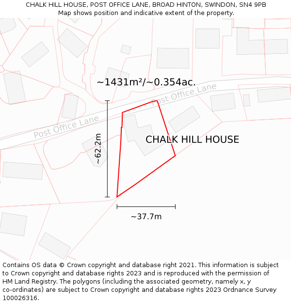 CHALK HILL HOUSE, POST OFFICE LANE, BROAD HINTON, SWINDON, SN4 9PB: Plot and title map
