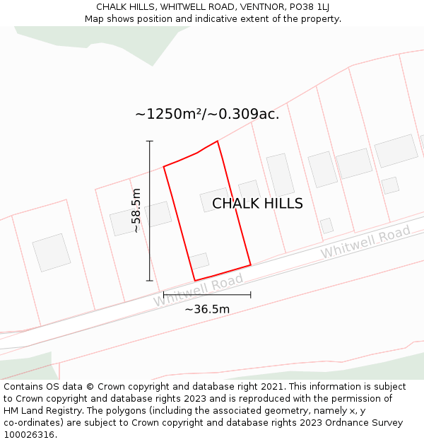 CHALK HILLS, WHITWELL ROAD, VENTNOR, PO38 1LJ: Plot and title map