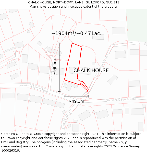 CHALK HOUSE, NORTHDOWN LANE, GUILDFORD, GU1 3TS: Plot and title map