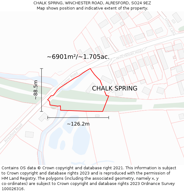 CHALK SPRING, WINCHESTER ROAD, ALRESFORD, SO24 9EZ: Plot and title map