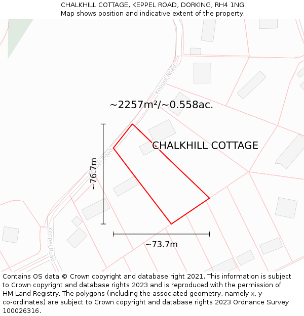 CHALKHILL COTTAGE, KEPPEL ROAD, DORKING, RH4 1NG: Plot and title map