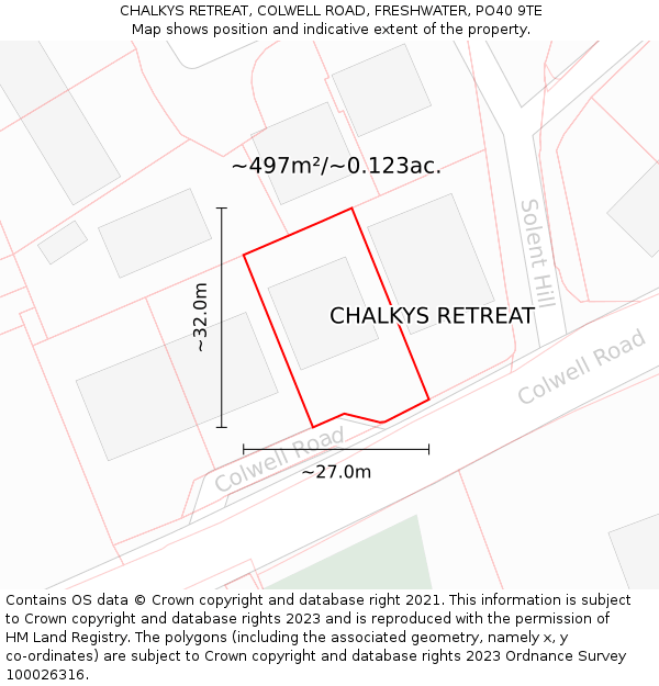 CHALKYS RETREAT, COLWELL ROAD, FRESHWATER, PO40 9TE: Plot and title map