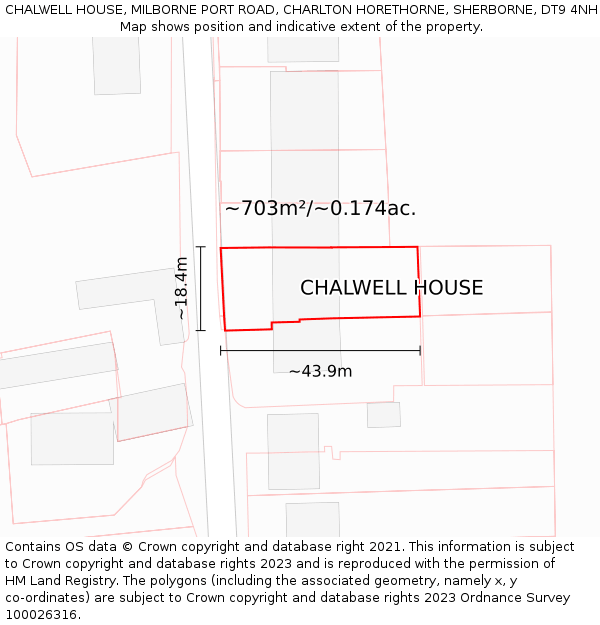 CHALWELL HOUSE, MILBORNE PORT ROAD, CHARLTON HORETHORNE, SHERBORNE, DT9 4NH: Plot and title map