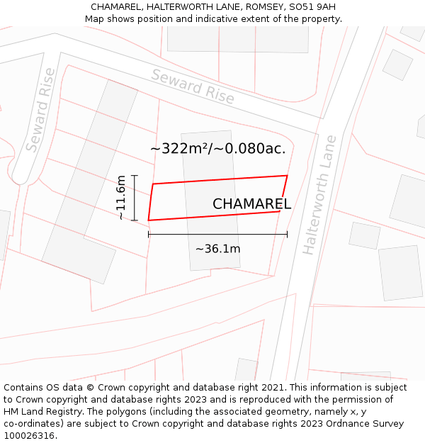 CHAMAREL, HALTERWORTH LANE, ROMSEY, SO51 9AH: Plot and title map