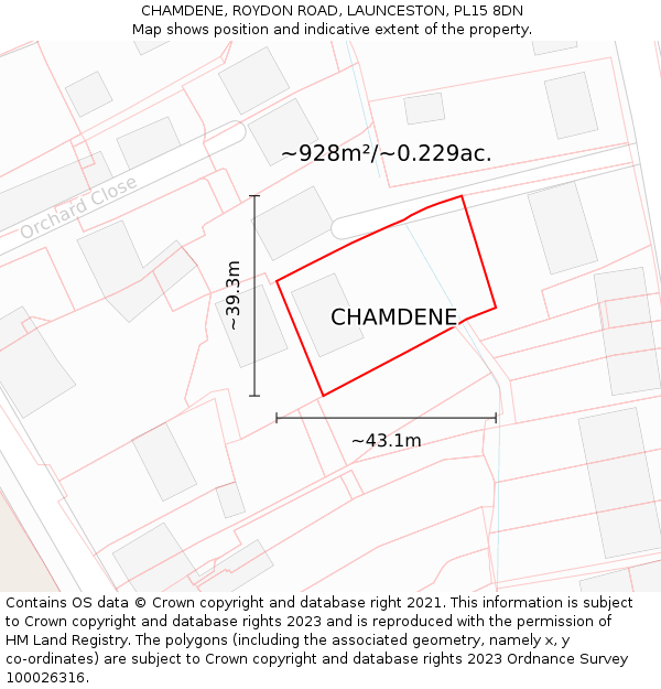 CHAMDENE, ROYDON ROAD, LAUNCESTON, PL15 8DN: Plot and title map