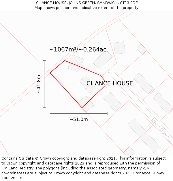 CHANCE HOUSE, JOHNS GREEN, SANDWICH, CT13 0DE: Plot and title map