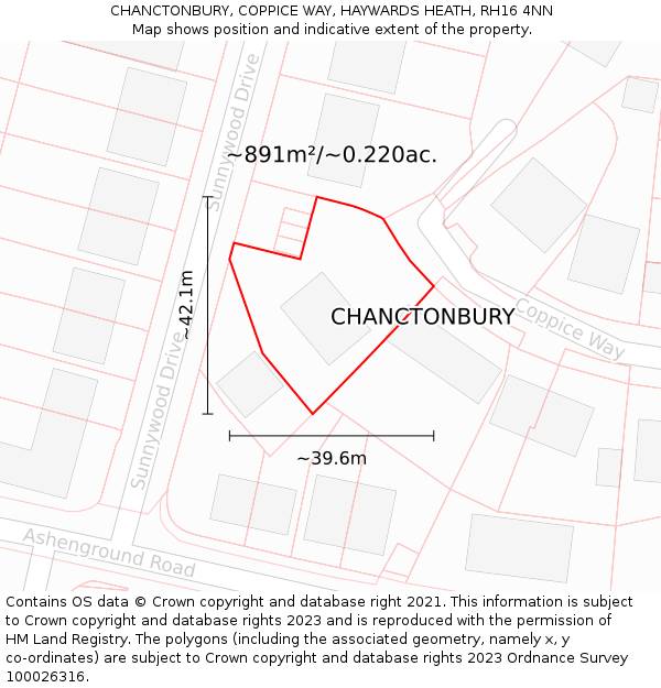 CHANCTONBURY, COPPICE WAY, HAYWARDS HEATH, RH16 4NN: Plot and title map