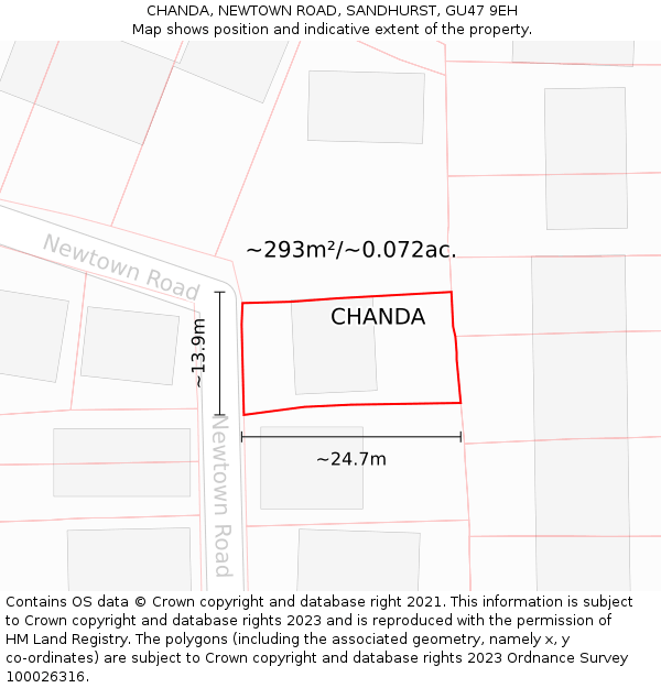 CHANDA, NEWTOWN ROAD, SANDHURST, GU47 9EH: Plot and title map
