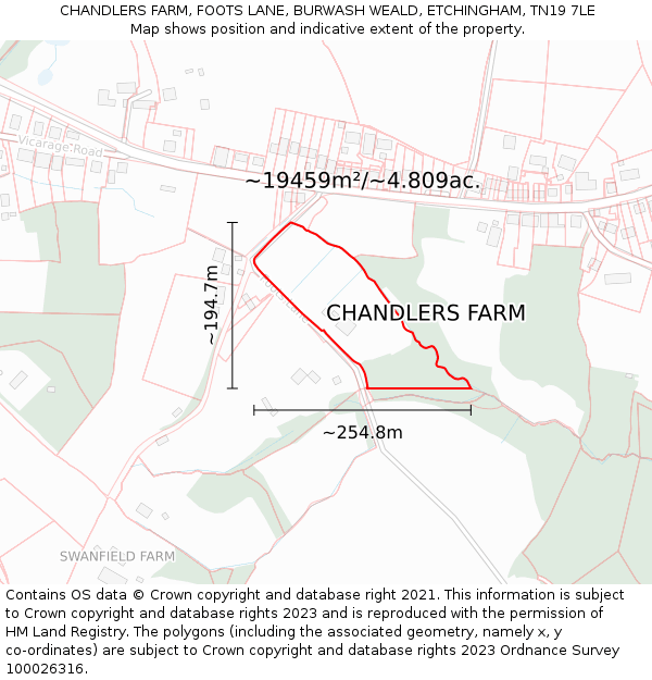 CHANDLERS FARM, FOOTS LANE, BURWASH WEALD, ETCHINGHAM, TN19 7LE: Plot and title map