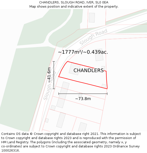 CHANDLERS, SLOUGH ROAD, IVER, SL0 0EA: Plot and title map