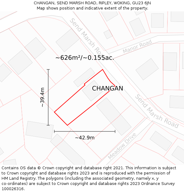 CHANGAN, SEND MARSH ROAD, RIPLEY, WOKING, GU23 6JN: Plot and title map