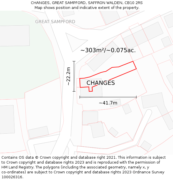 CHANGES, GREAT SAMPFORD, SAFFRON WALDEN, CB10 2RS: Plot and title map